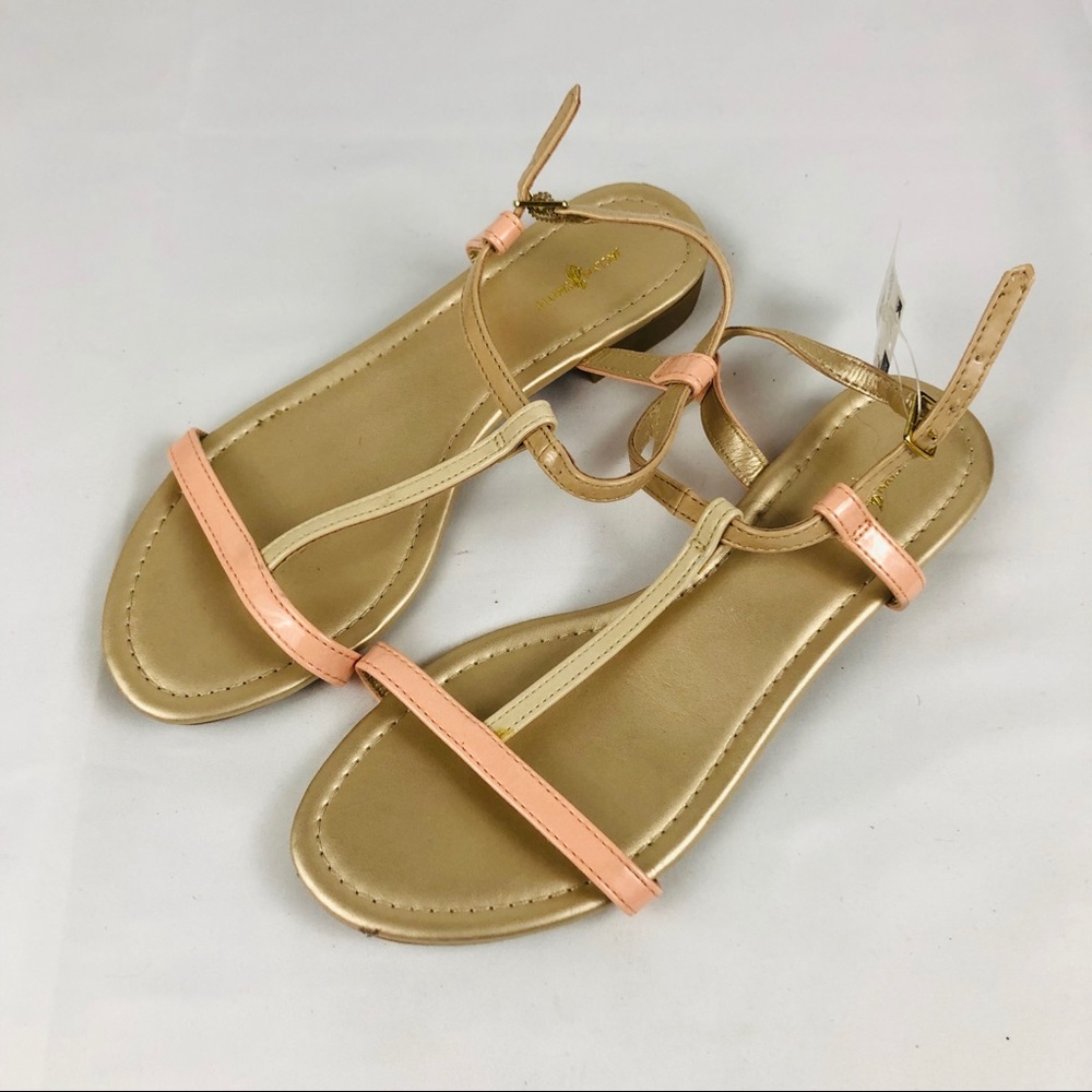 Jaclyn Smith Sandals Pink Tan Gold Accents Size 7
